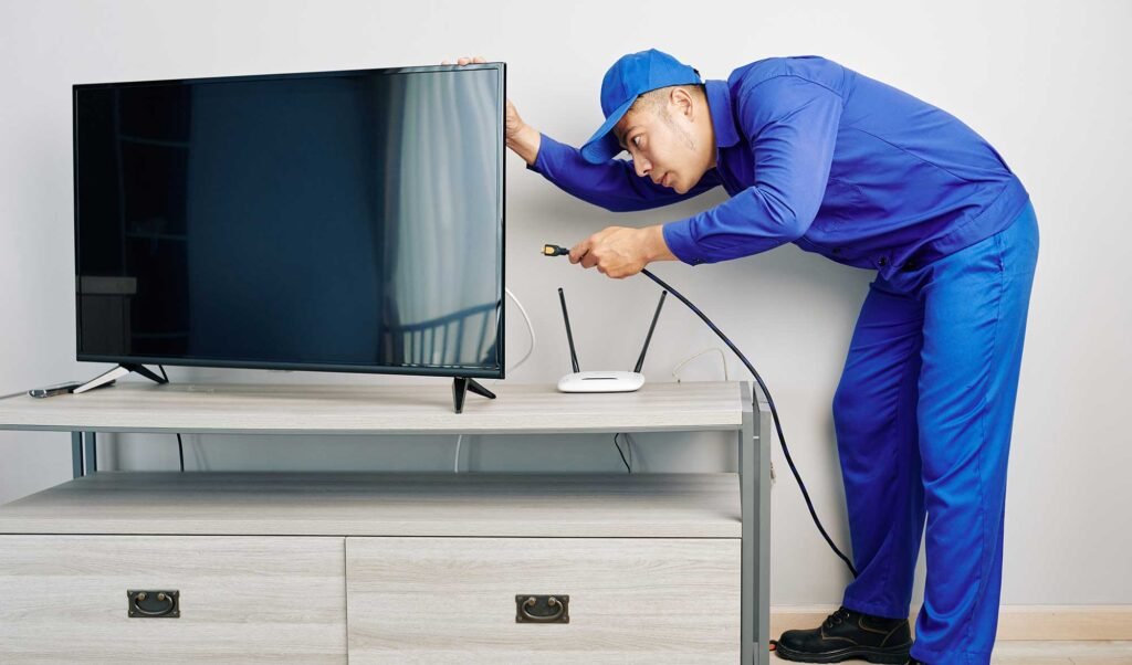 tv-repair-center Onida TV Repair specialist repairing television motherboard